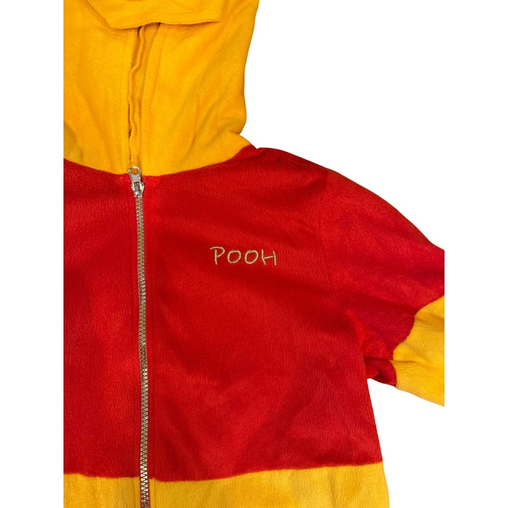 Disney Winnie the Pooh Hooded Union Suit One Piece Pajamas Yellow Red Small 4/6 - Picture 2 of 8